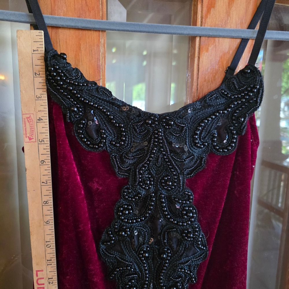 Dreamgirl vtg Flapper Dress Med Burgundy Velvet Beaded Fringe 1920s Great Gatsby - Picture 4 of 14